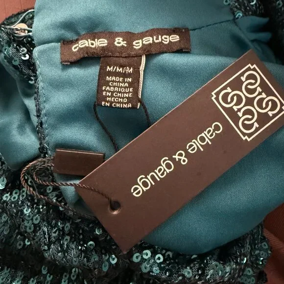 NWT Cable & Gauge Teal Sequin Mock-Neck Top | Sleeveless Blouse | Size M - Picture 11 of 12